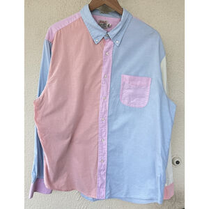 J Crew Shirt XL Pastel Colorblock Oxford Broken-In Relaxed Fit Button Up Retro